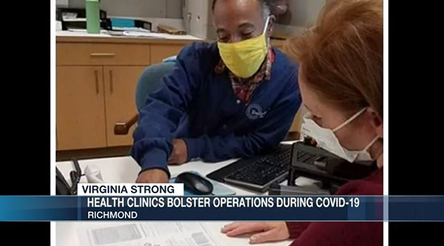 Screenshot of news segment with administrative assistant from daily planet health services assisting a patient