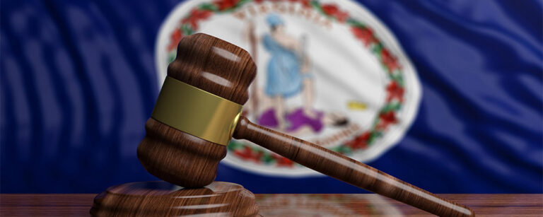 Gavel with the Virginia state flag in the background