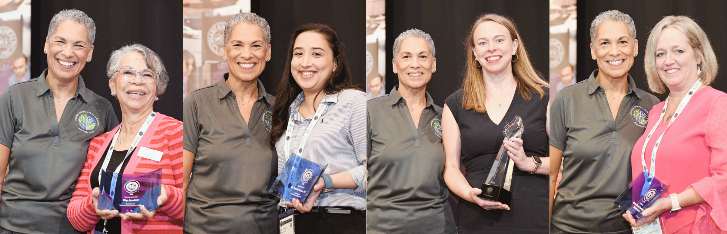 Four photos of CEO Tracy Douglas with award winners