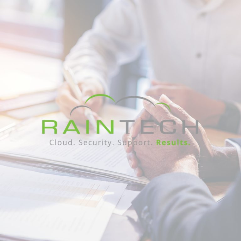 The RainTech logo on a background of two men signing a contract